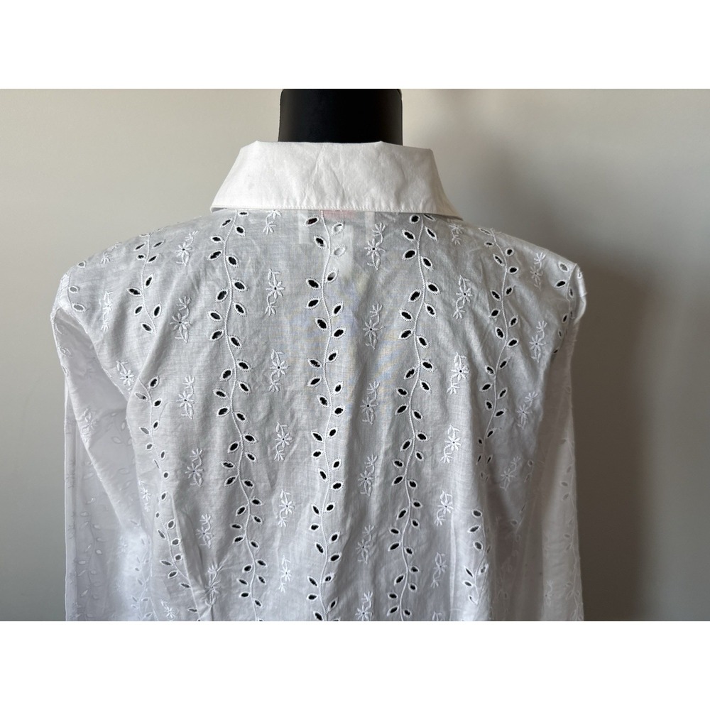 Talbots Woman Petites 16W White Embroidered Eyelet Button Down Blouse Plus - Picture 9 of 16
